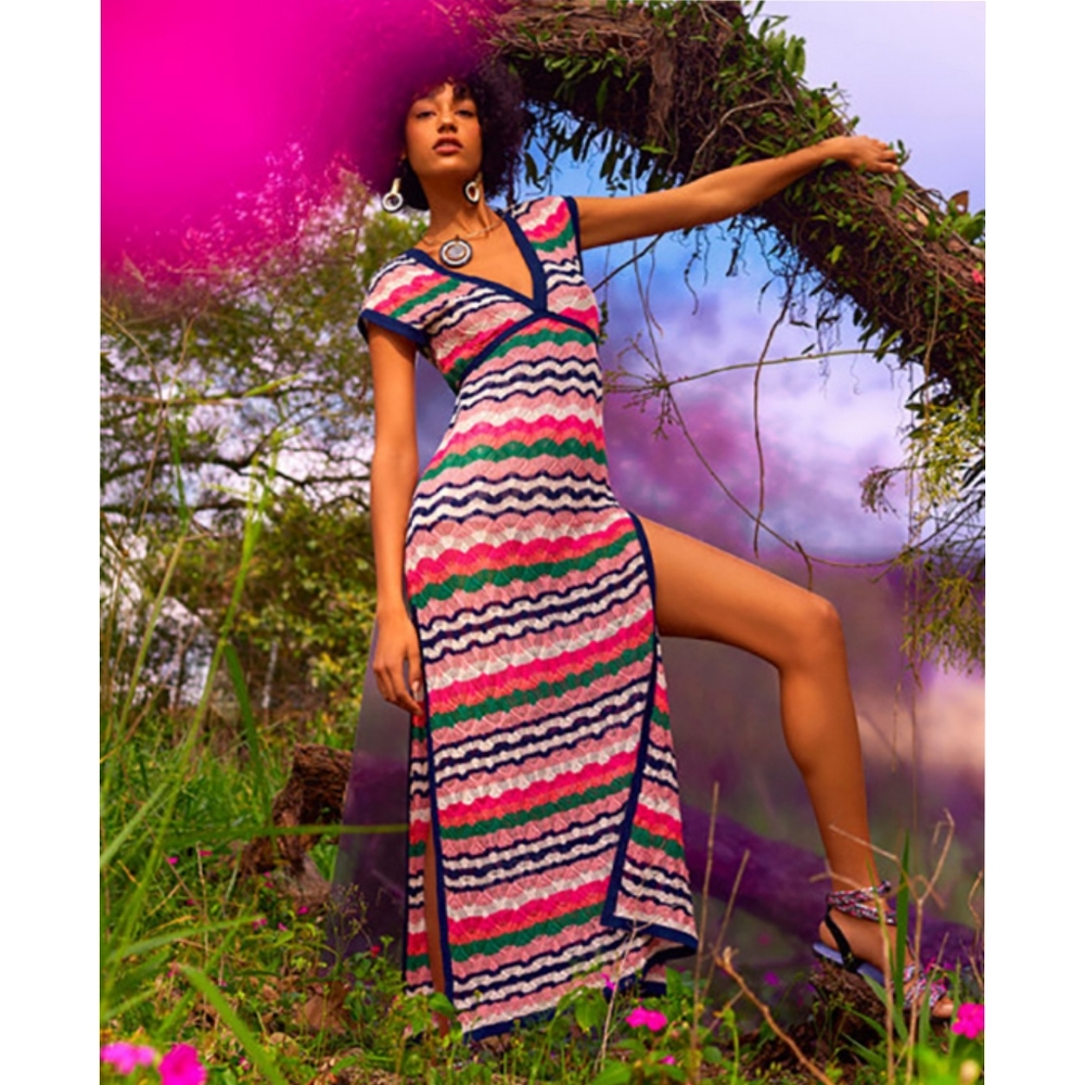 MISSONI for C&A Multicolor Tricot Maxi Dress with Side Slits Petite Petite